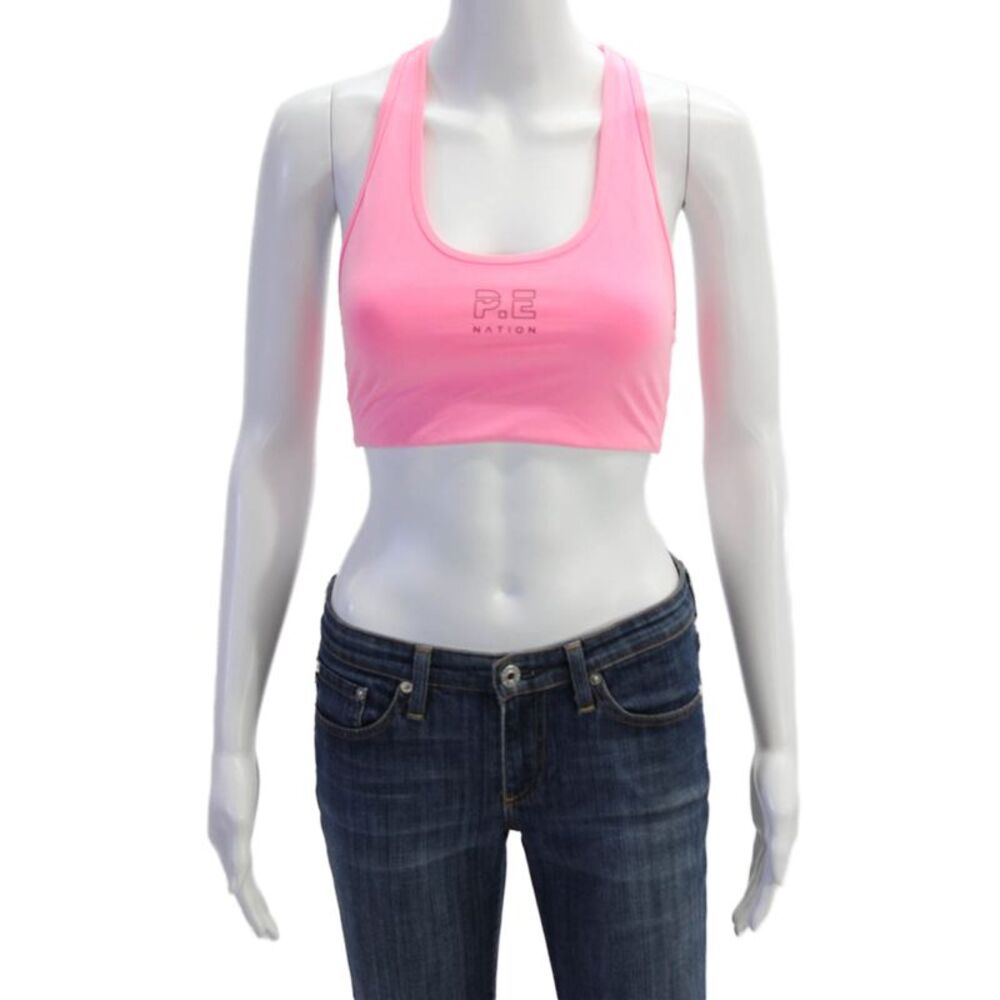 PE Nation Womens Scoop Neck Logo Stretch Knit Sports Bra Pink Size Small